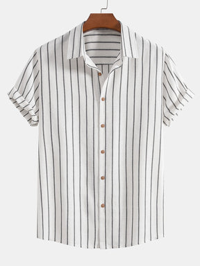 Cotton Blend Striped Button Up Shirt — North Row | Front View