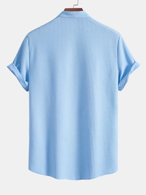 Muscle Fit Ribbed Stand Collar Shirt & Shorts — North Row | View 15