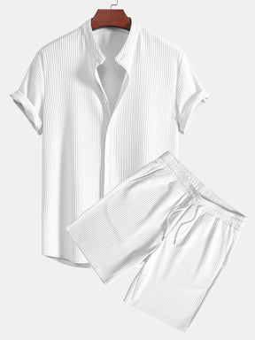 Muscle Fit Ribbed Stand Collar Shirt & Shorts — North Row | Detail View