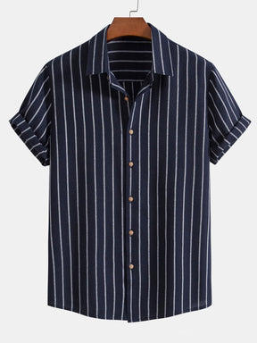 Cotton Blend Striped Button Up Shirt — North Row | Back View