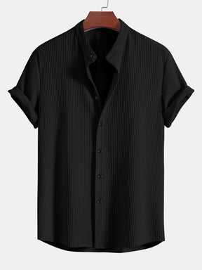 Muscle Fit Ribbed Stand Collar Shirt & Shorts — North Row | Collar Detail