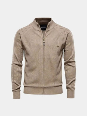 Knit Zipper Jacquard Solid Color Cardigan Sweater — North Row | Front View