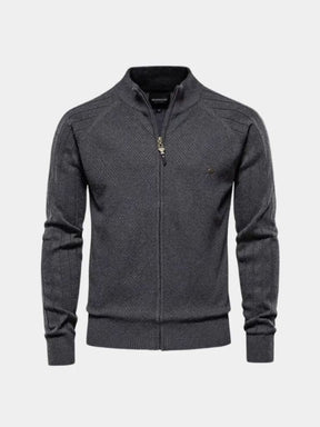 Knit Zipper Jacquard Solid Color Cardigan Sweater — North Row | Flat Lay